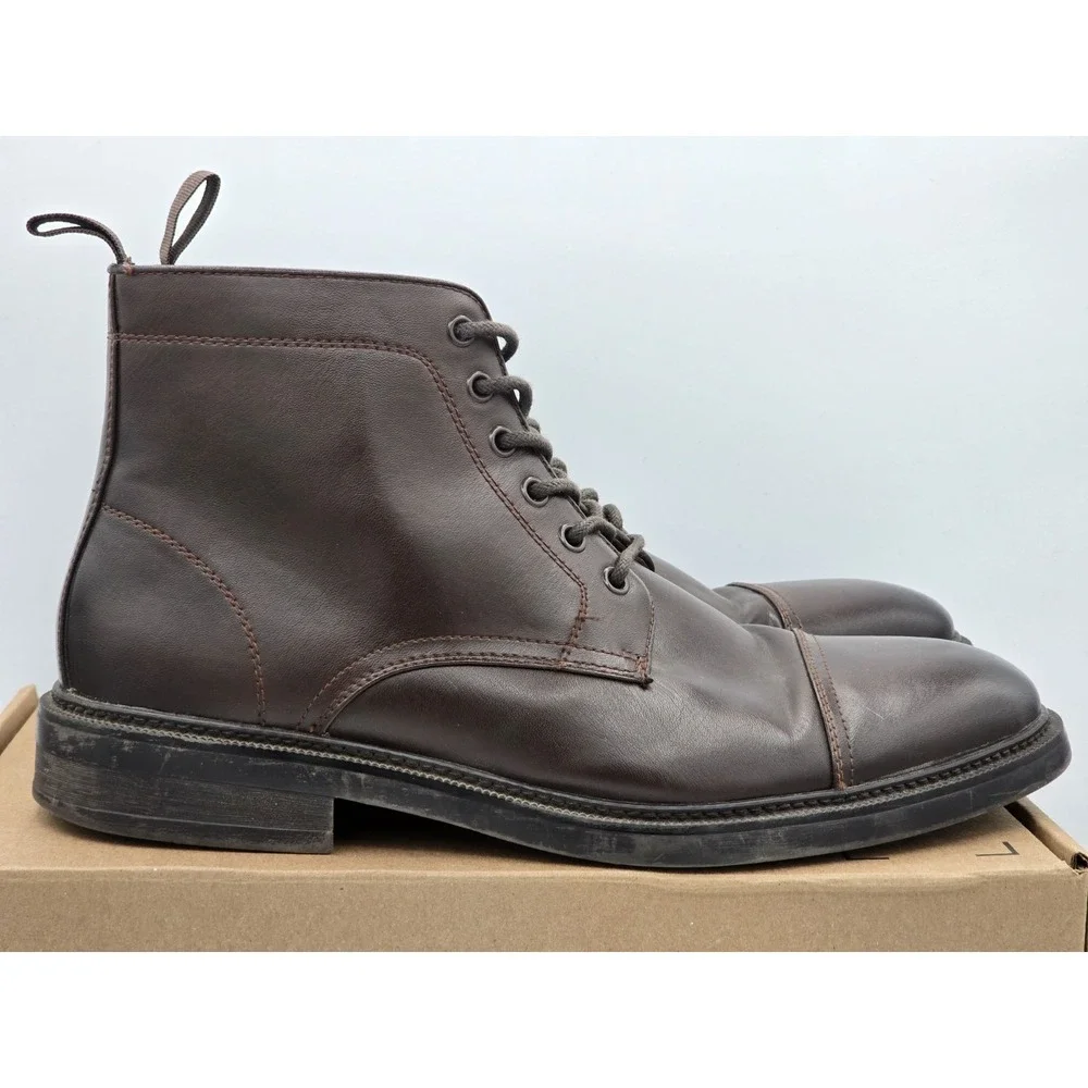 H&M Chelsea Boots Brown Oak Side Zipper Lace Up Ankle Boots Mens‎ Size 10M